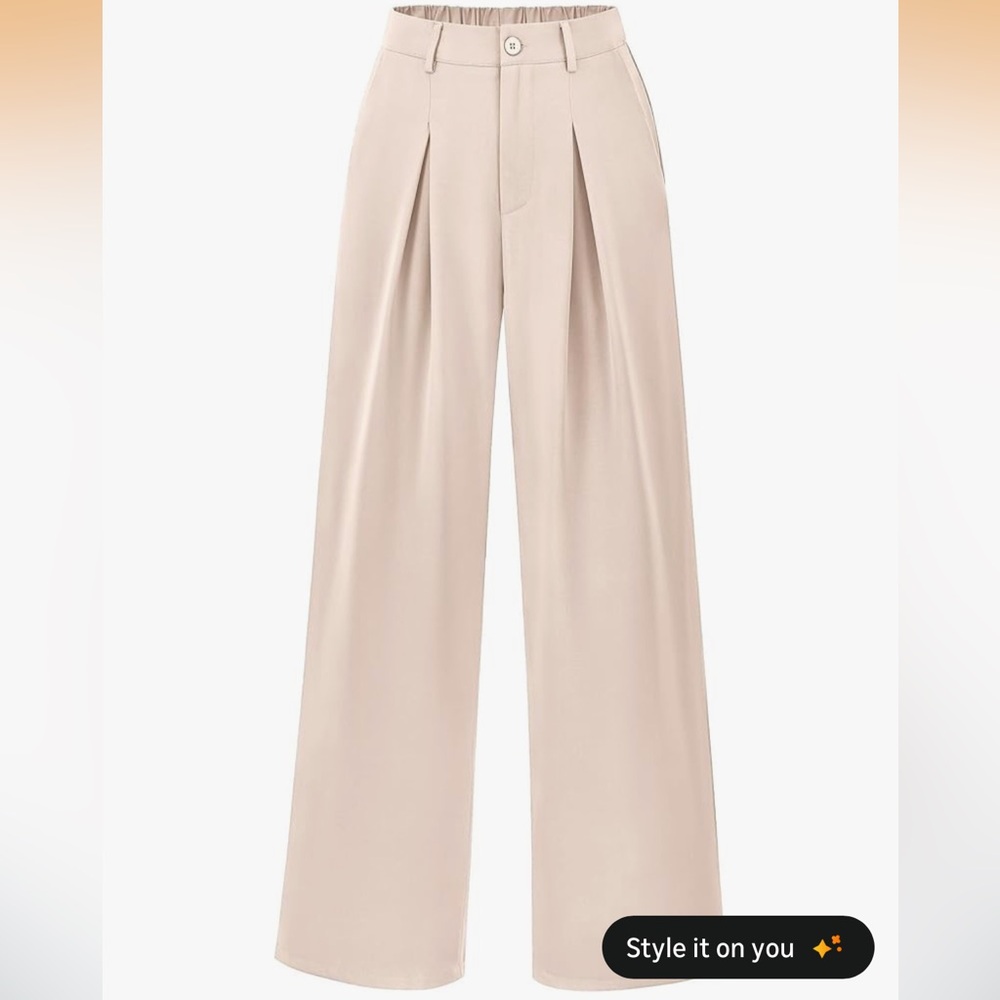 Elegant Cream Wide-Leg Light Weight Work Pants